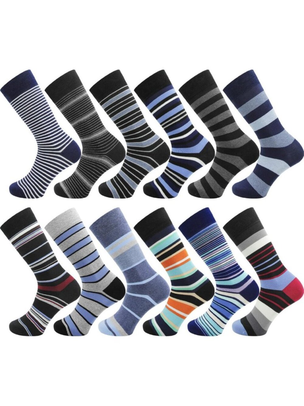 Classic Argyle Dress Socks for Men - Cotton Crew, Black & White, 12 Pairs